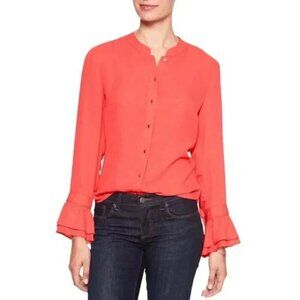 Banana Republic Factory  Ruffle Sleeve Blouse Shirt Gold Buttons Small Petite